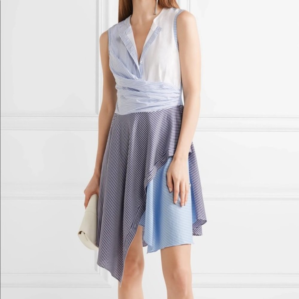 Asymmetrical Opening ceremony aline skater dress white and blue strips